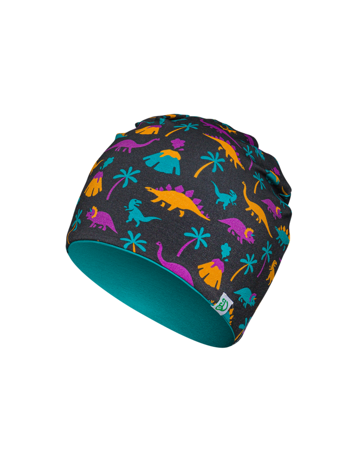 Ensemble bonnet tricoté léger / cache-cou pour enfants Dinosaures et volcans