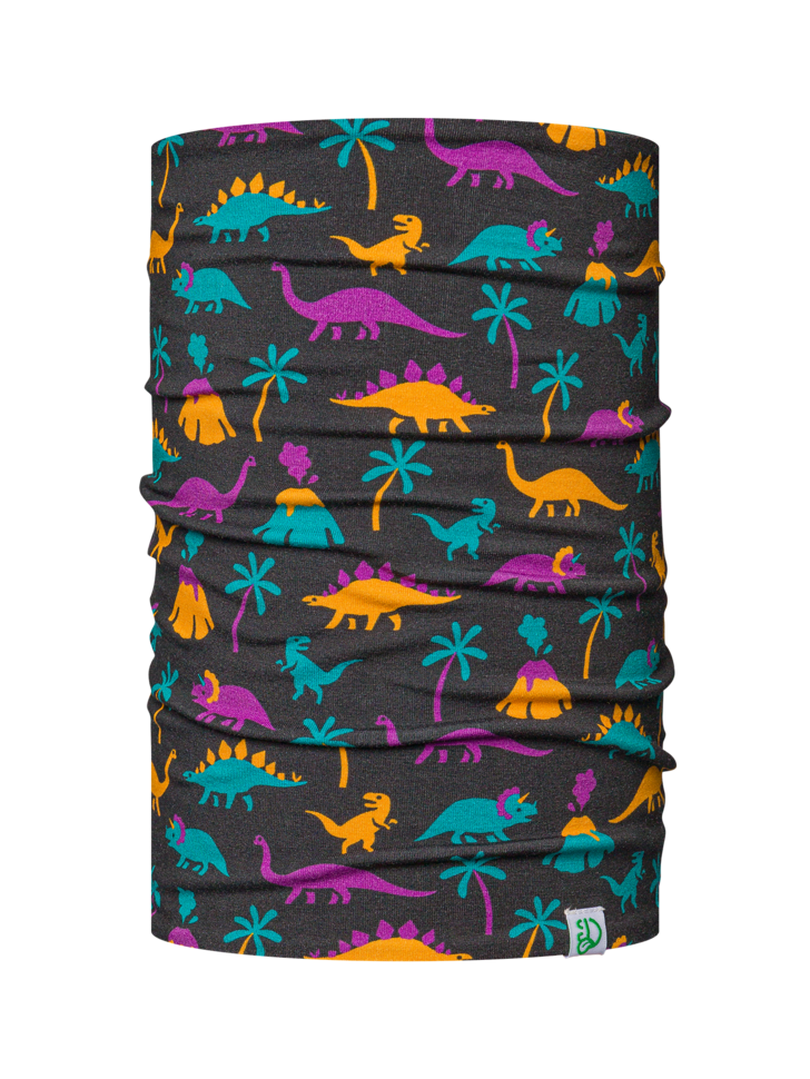 Ensemble bonnet tricoté léger / cache-cou pour enfants Dinosaures et volcans
