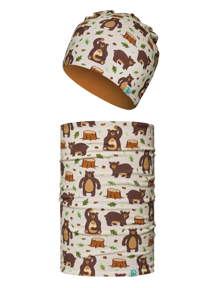 Ensemble bonnet tricoté léger / cache-cou pour enfants Ours affamé
