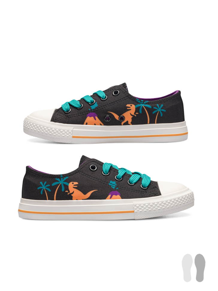 Chaussures en toile enfants Dinosaures et volcans
