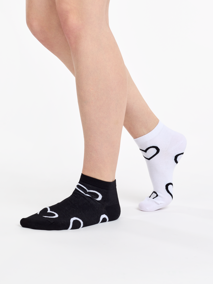 Socquettes Petits cœurs noirs et blancs