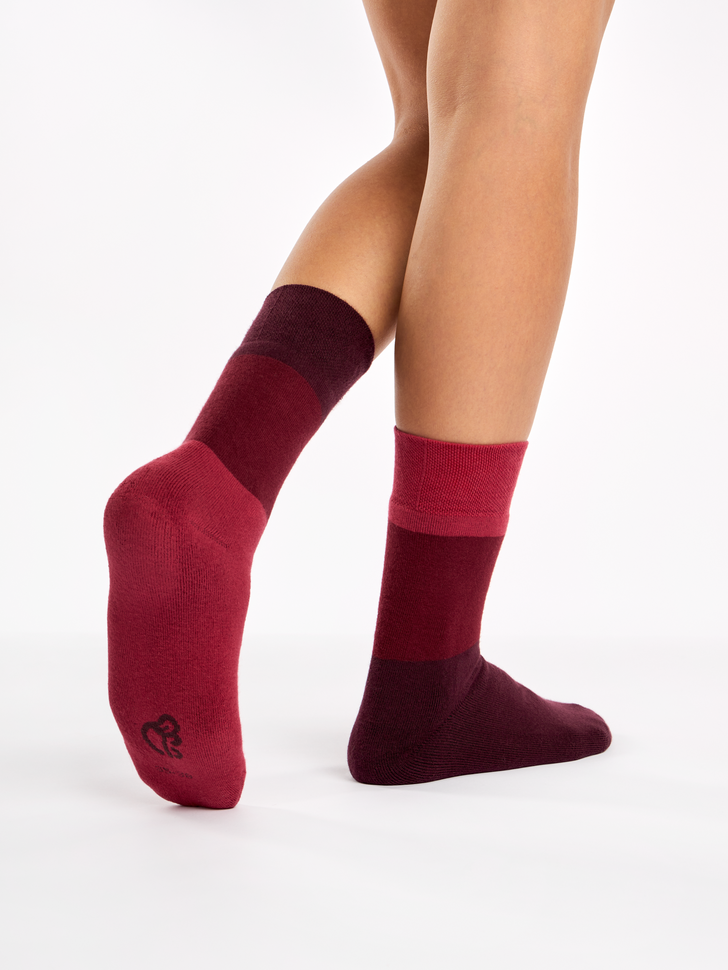 Chaussettes chaudes tricolores bordeaux