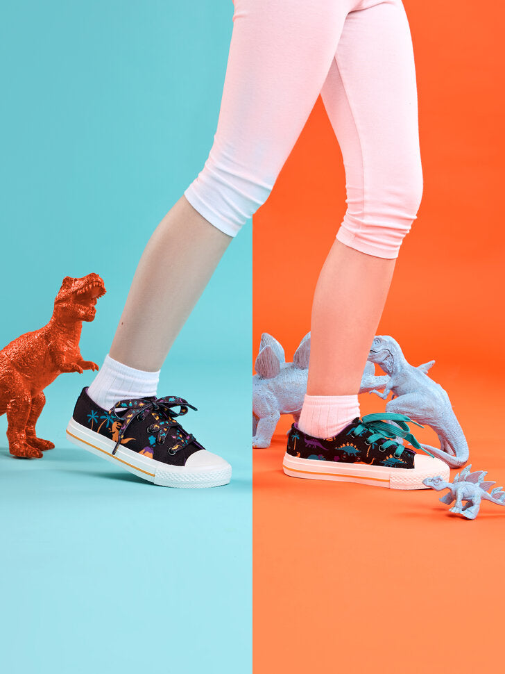 Chaussures en toile enfants Dinosaures et volcans