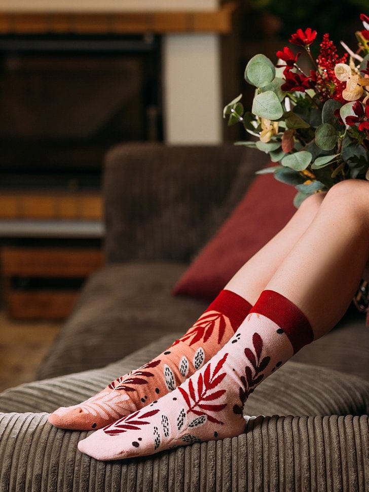 Le Bar a Chaussettes - Chaussettes Coton Recyclé Feuilles Roses